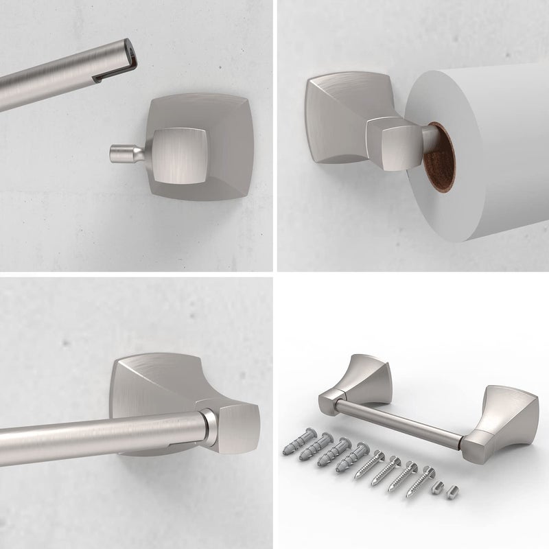 WZRUA Brushed Nickel Toilet Paper Holder Bathroom Double Post Pivoting Tissue Roll Holder Stainless Steel and Zinc Alloy Wall Mount - Image 4